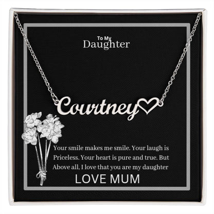 To My Daughter Name Necklace + Heart