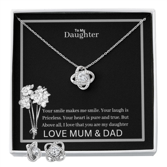 To My Daughter Love Knot Earrings & Necklace set