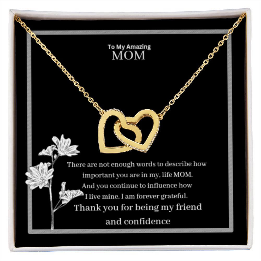 To My Amazing Mom Interlocking Hearts Necklace Yellow & White Gold Variants