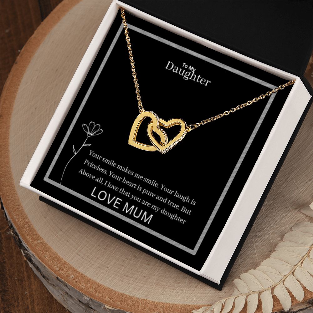 To My Daughter Interlocking Hearts Necklace Yellow & White Gold Variants