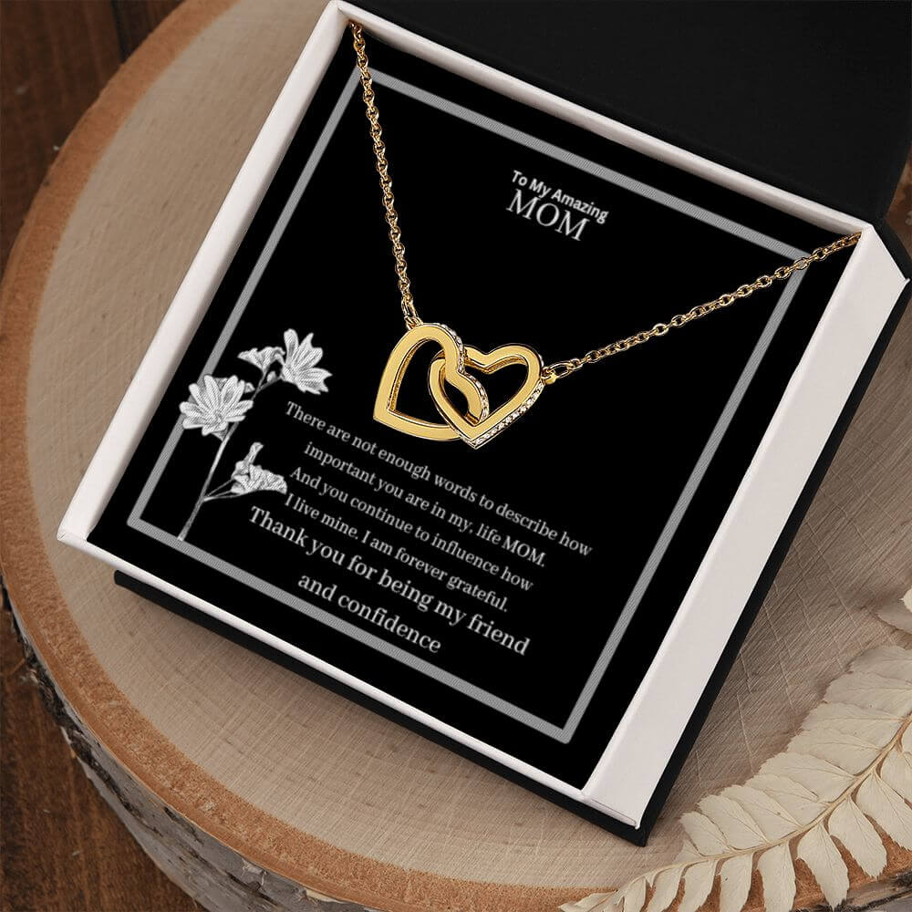 To My Amazing Mom Interlocking Hearts Necklace Yellow & White Gold Variants