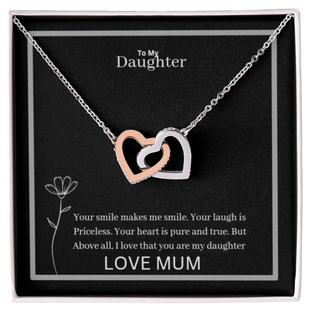 To My Daughter Interlocking Hearts Necklace Yellow & White Gold Variants