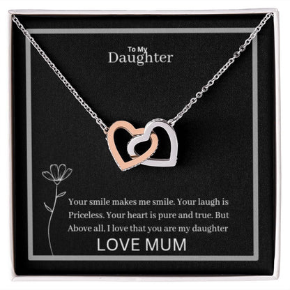 To My Daughter Interlocking Hearts Necklace Yellow & White Gold Variants