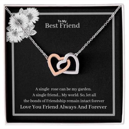 To My Best Friend Interlocking Hearts Necklace Yellow & White Gold Variants