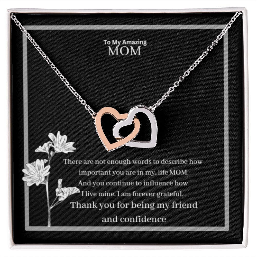 To My Amazing Mom Interlocking Hearts Necklace Yellow & White Gold Variants