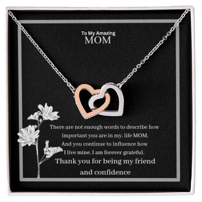To My Amazing Mom Interlocking Hearts Necklace Yellow & White Gold Variants