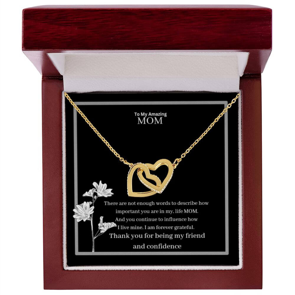 To My Amazing Mom Interlocking Hearts Necklace Yellow & White Gold Variants