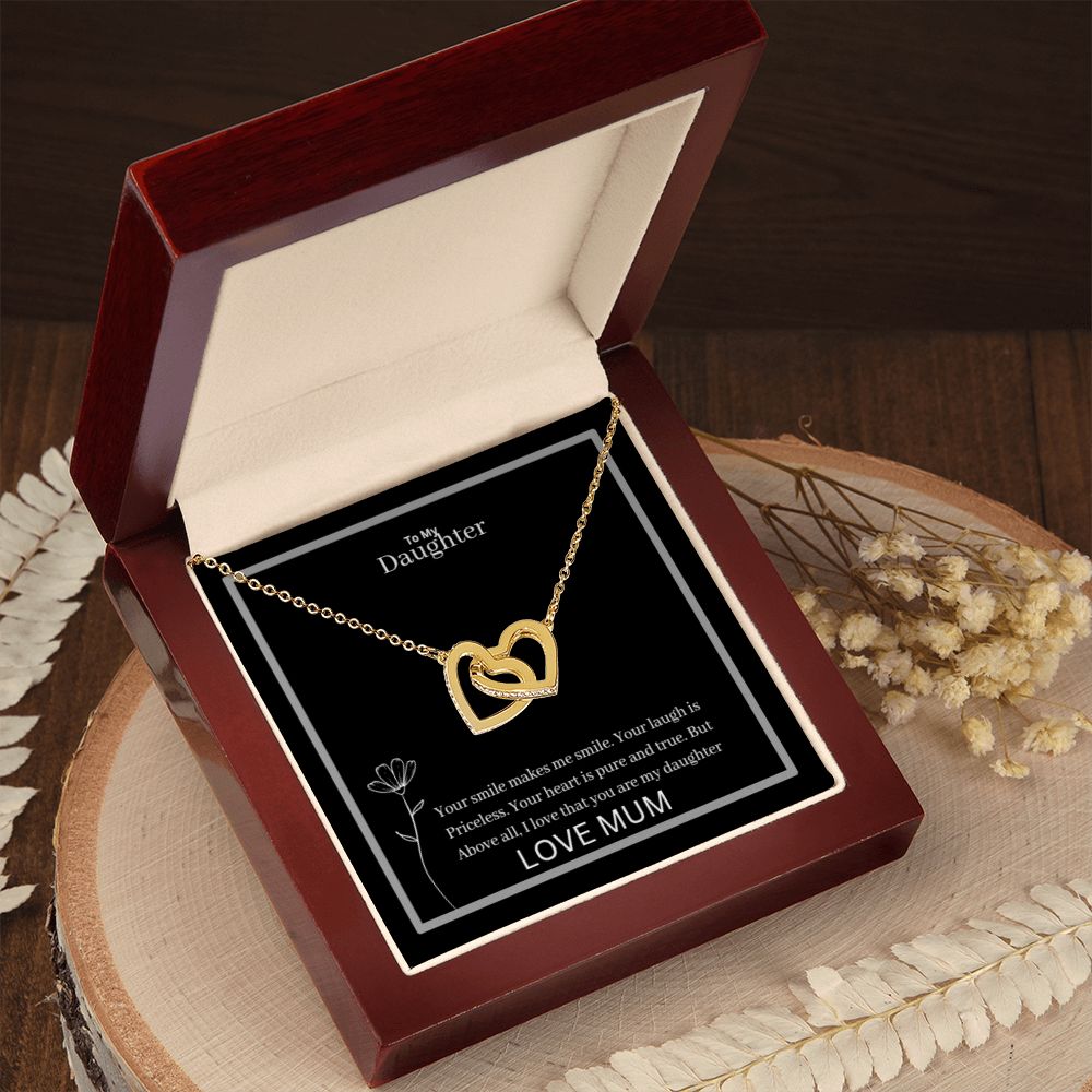 To My Daughter Interlocking Hearts Necklace Yellow & White Gold Variants