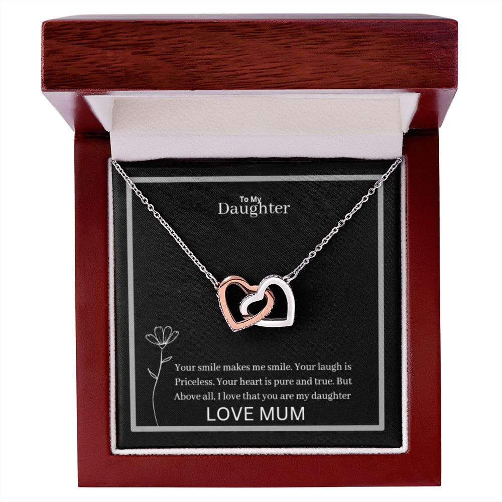 To My Daughter Interlocking Hearts Necklace Yellow & White Gold Variants