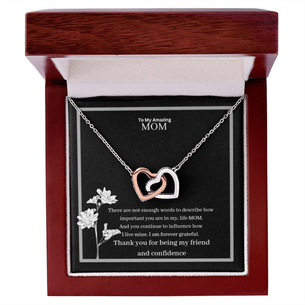To My Amazing Mom Interlocking Hearts Necklace Yellow & White Gold Variants