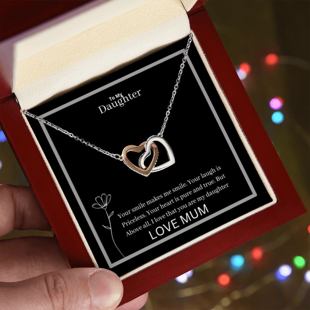 To My Daughter Interlocking Hearts Necklace Yellow & White Gold Variants