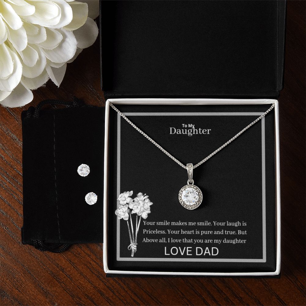 To My Daughter Eternal Hope Necklace + Clear CZ Earrings
