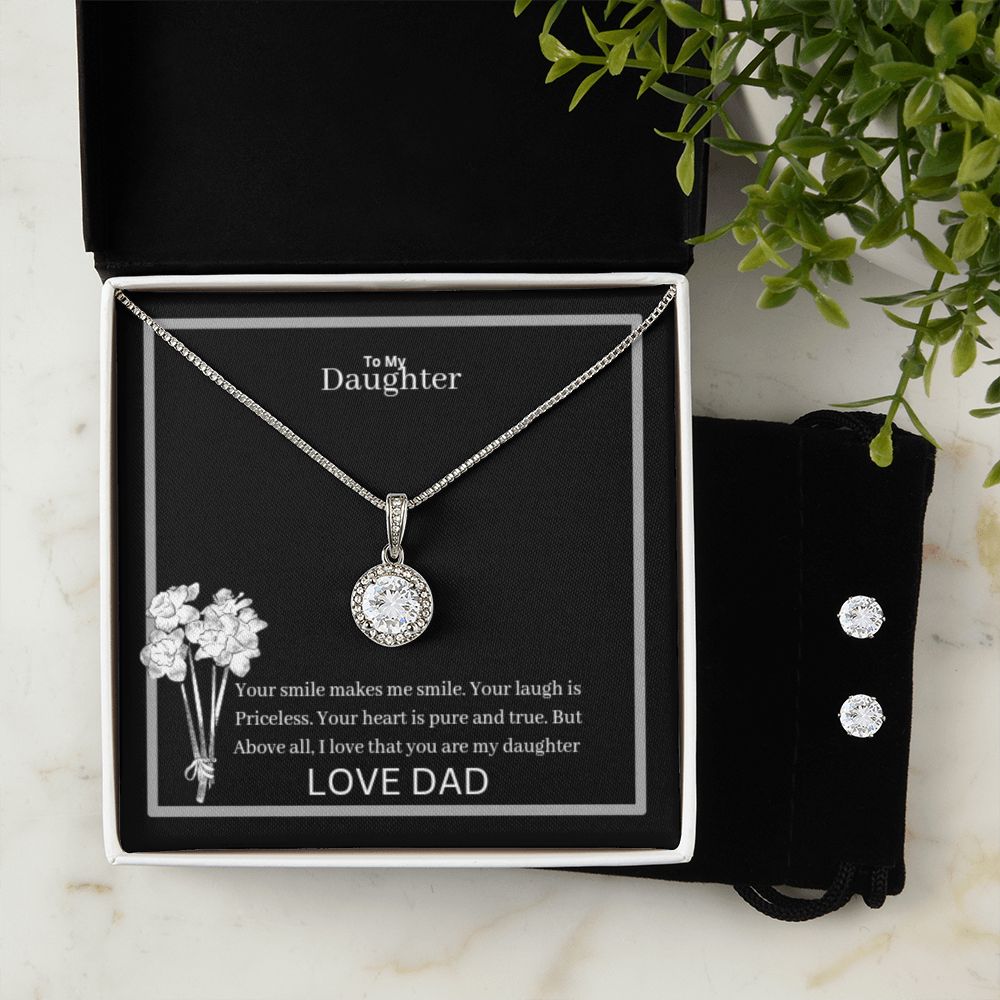 To My Daughter Eternal Hope Necklace + Clear CZ Earrings