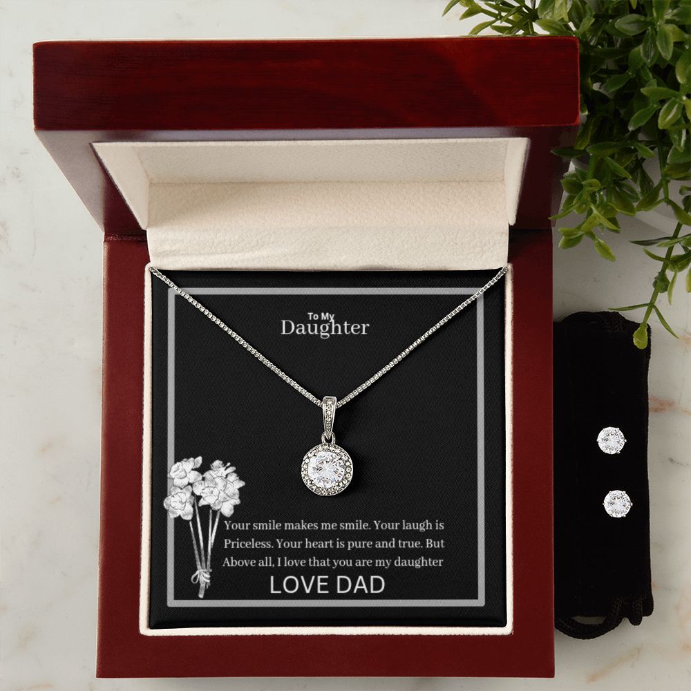 To My Daughter Eternal Hope Necklace + Clear CZ Earrings