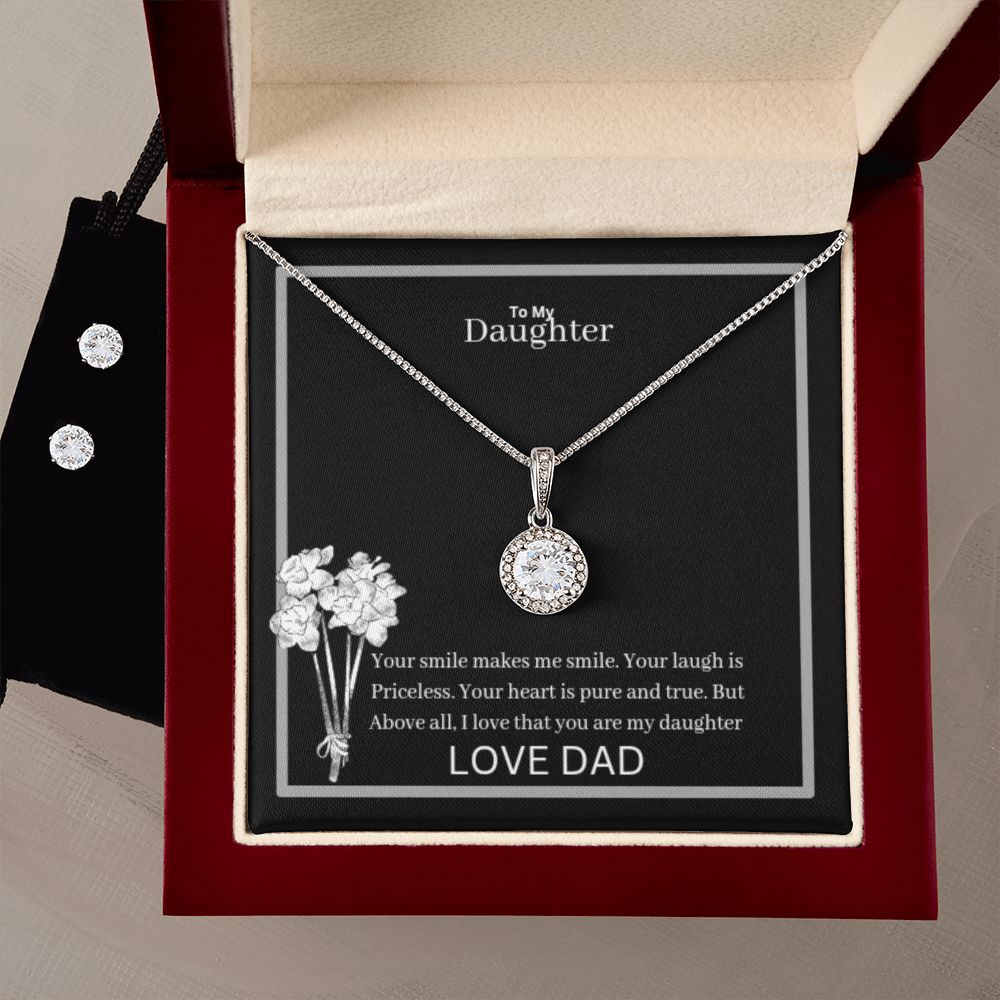 To My Daughter Eternal Hope Necklace + Clear CZ Earrings
