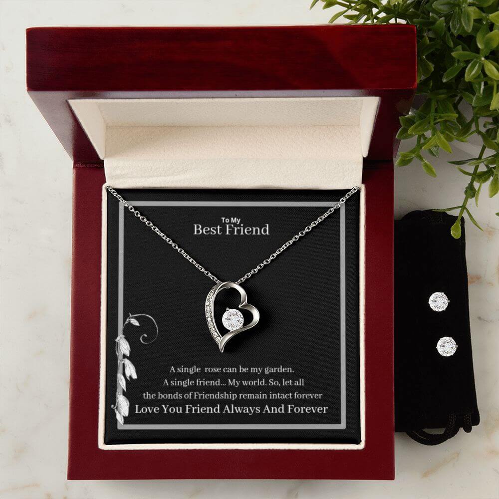 To My Best Friend Forever Love Necklace + Clear CZ Earrings